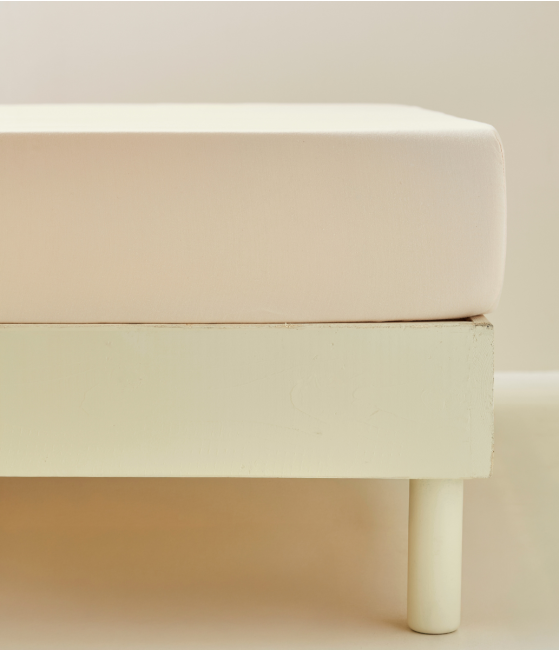 Drap housse satin de coton lyocell beige pétale