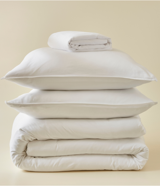 Parure de lit satin de coton Lyocell blanc douceur