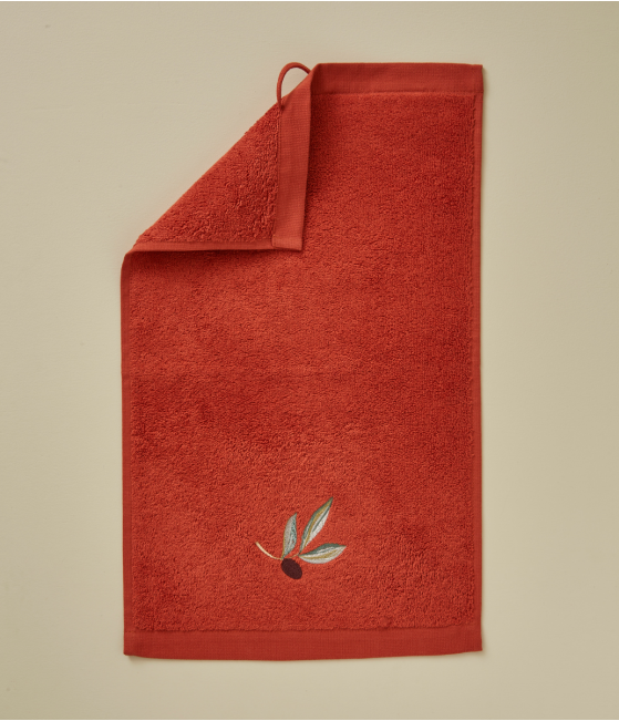 Serviette invité brodée L'oliveraie terre cuite