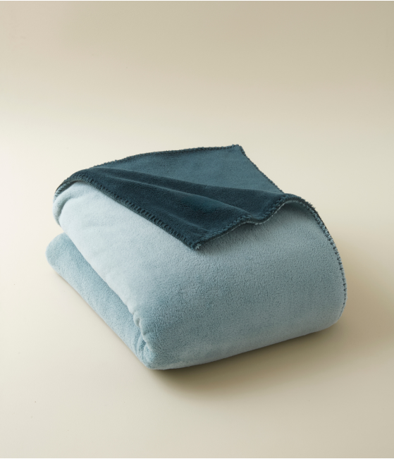 Plaid polaire bicolore vert sauge/bleu céladon