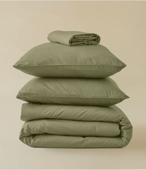Parure de lit percale lavée Vert herbe
