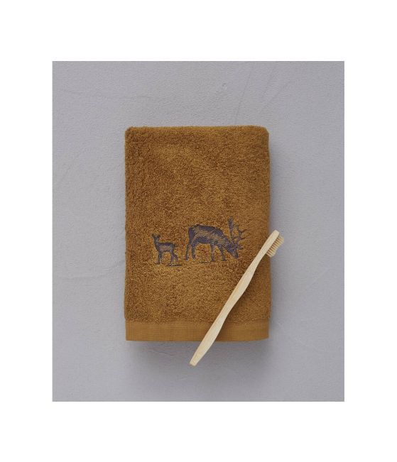 Serviette brodée 50x100 cm Highlands caramel