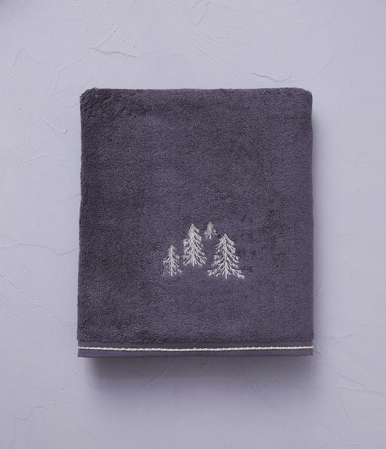Drap de bain brodé 100x150 cm Cimes gris lauze