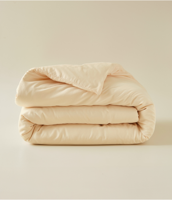 Housse de couette satin de coton lyocell beige pétale