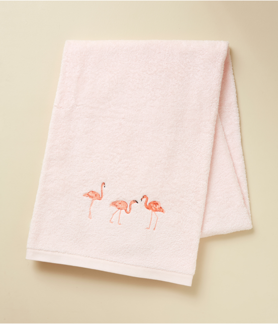Drap de bain brodé 100x150 Les voyageurs rose