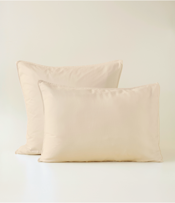 Taie d'oreiller satin de coton lyocell beige pétale