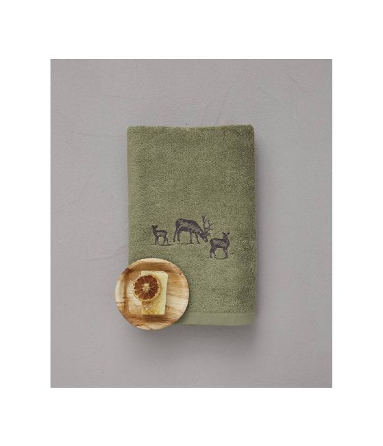 Drap de douche brodé 70x140 cm Highlands vert vétiv