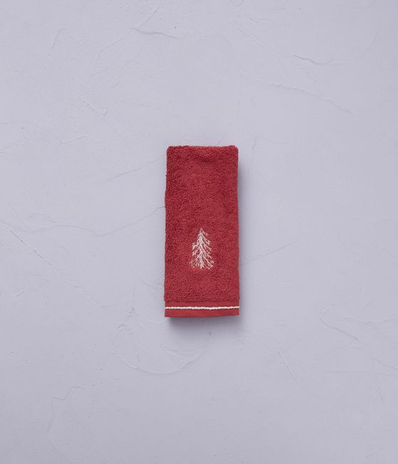 Serviette invitée brodée 30x50 cm Cimes rouge
