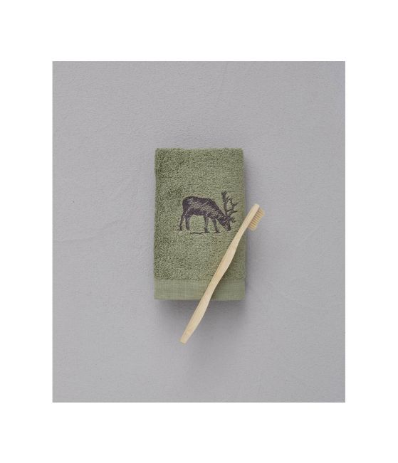 Serviette invité brodée 30x50 cm Highlands vert vétiver