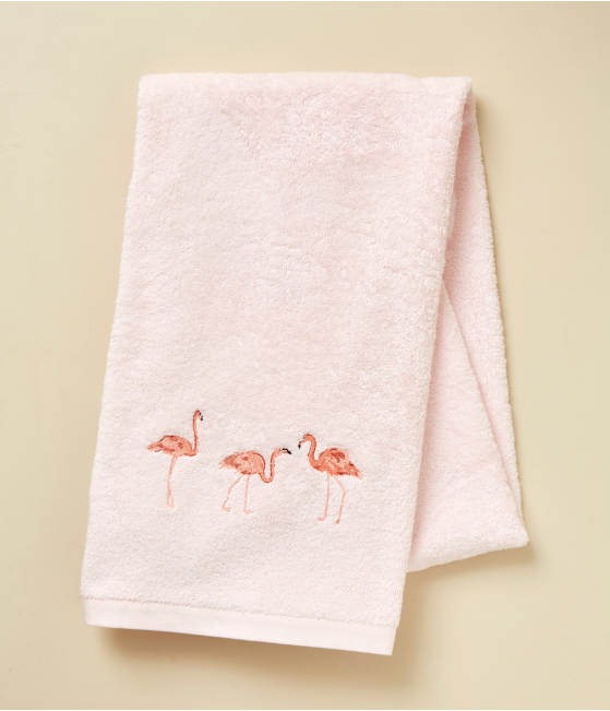 Drap de douche brodé 70x140 Les voyageurs rose