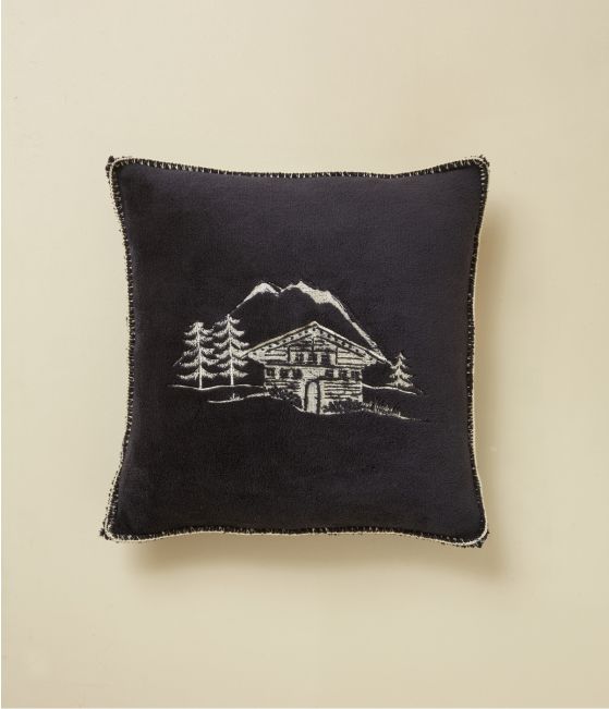 Housse de coussin polaire Chalet d'alpage charbon