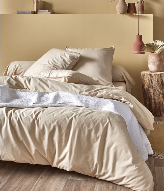 Drap housse percale lavée blanc saline