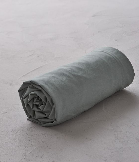 Drap housse percale lavée vert sauge