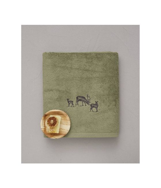 Drap de bain brodé 100x150 cm Highlands vert vétiv