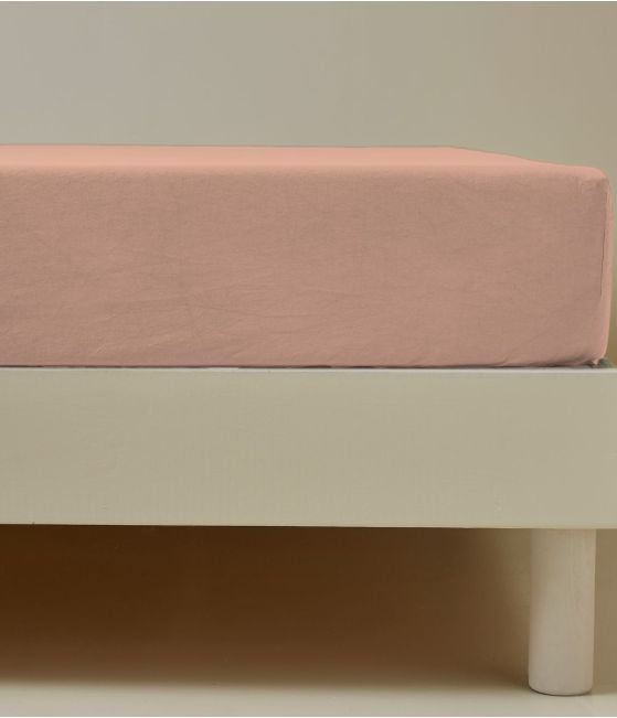 Drap housse percale Rose pêche
