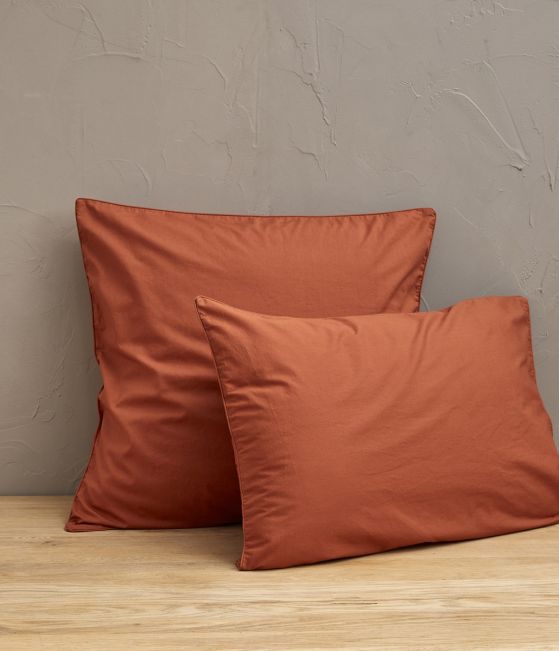 Taie d'oreiller percale lavée Orange argile