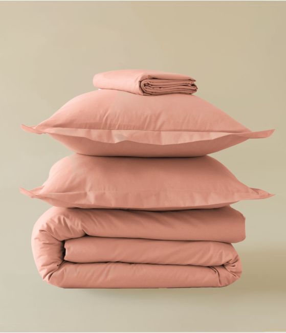 Parure de lit percale rose pêche