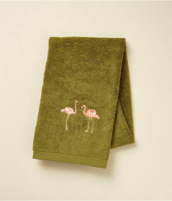 Serviette brodée 50x100 Les voyageurs vert