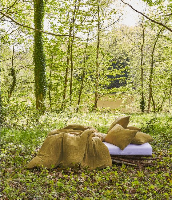 Parure de lit en gaze de coton vert lichen