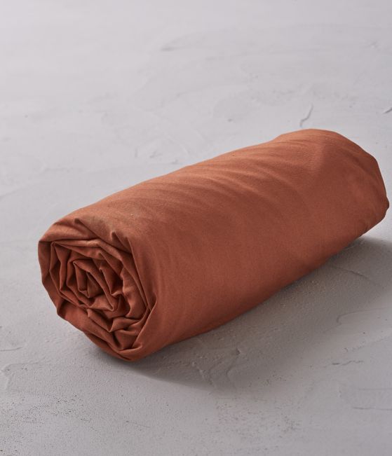 Drap housse percale lavée Orange argile