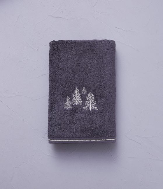 Drap de douche brodé 70x140 cm Cimes gris lauze