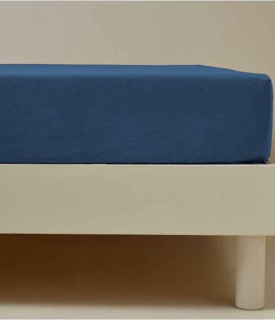 Drap housse coton bleu jean