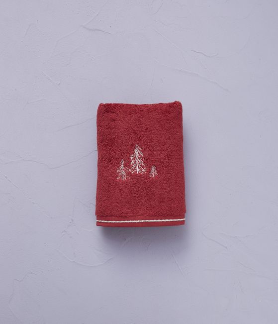 Serviette brodée 50x100 cm Cimes rouge