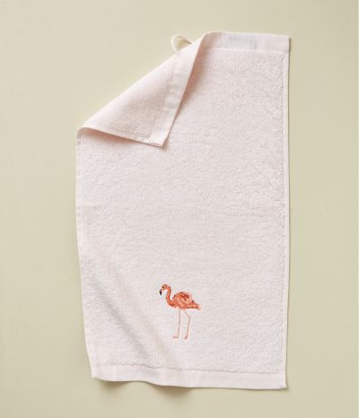 Serviette invité brodée 30x50 Les voyageurs rose