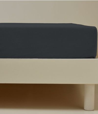 Drap housse percale gris basalt
