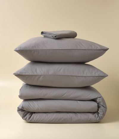 Parure de lit percale lavée Gris granit