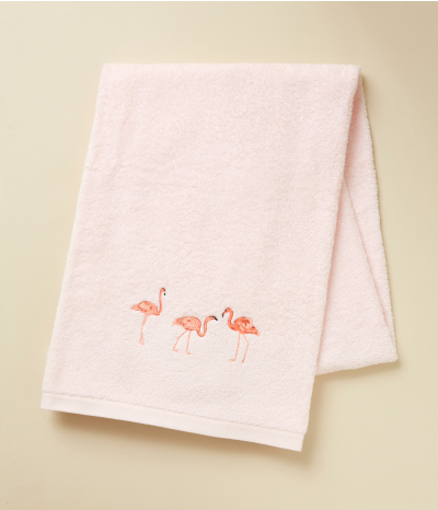 Drap de bain brodé 100x150 Les voyageurs rose
