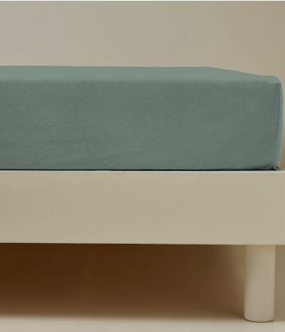 Drap housse percale lavée Vert sauge