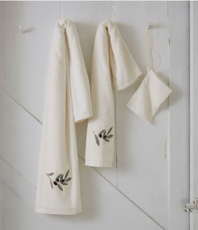 Parure de bain brodée L'oliveraie crème