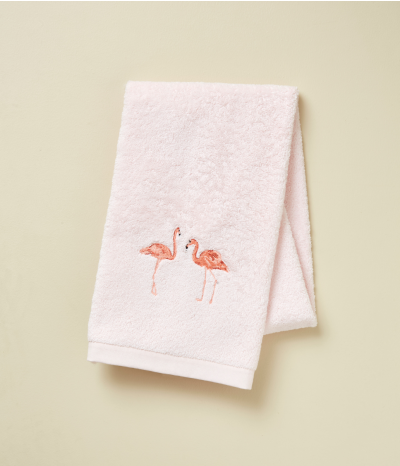 Serviette brodée 50x100 Les voyageurs rose