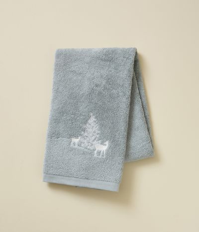 Embroided towel Trésor de la forêt gris perle