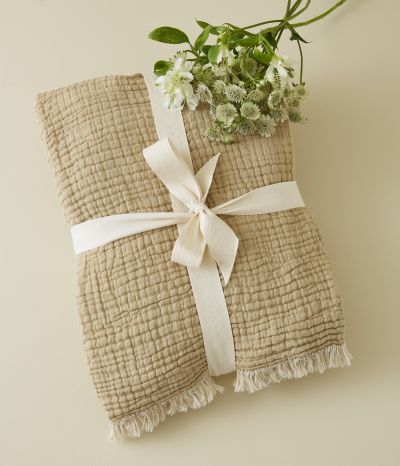 Jeté de lit en gaze de coton Blanc/Naturel