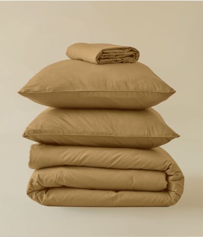 Parure de lit percale lavée Marron cire