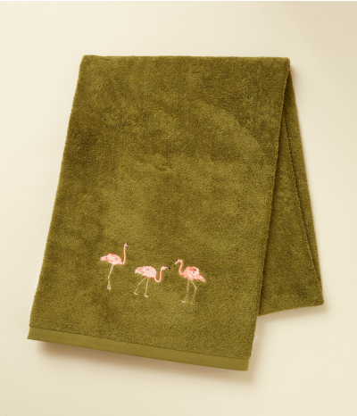 Drap de bain brodé 100x150 Les voyageurs vert