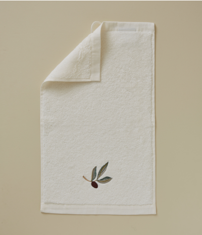 Serviette invité brodée L'oliveraie crème