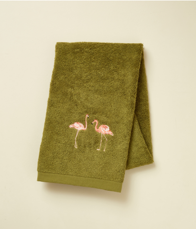 Serviette brodée 50x100 Les voyageurs vert