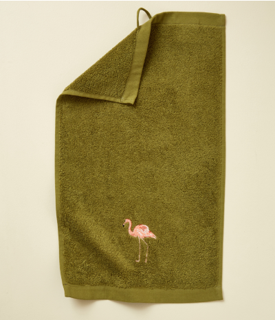 Serviette invité brodée 30x50 Les voyageurs vert