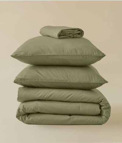 Parure de lit percale lavée Vert herbe