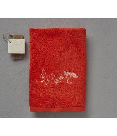 Drap de douche fantaisie Journée mer vermillon 70x140cm