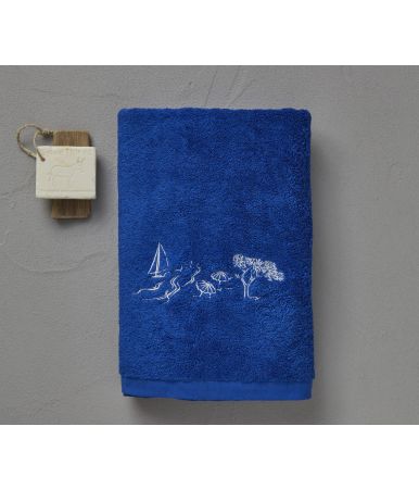 Drap de douche fantaisie Journée mer bleu 70x140cm