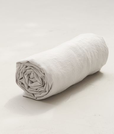 Drap housse lin stone washed gris plume