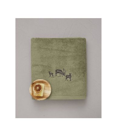 Drap de bain brodé 100x150 cm Highlands vert vétiv