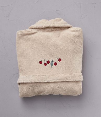 Peignoir brodé mixte Cherries beige graine
