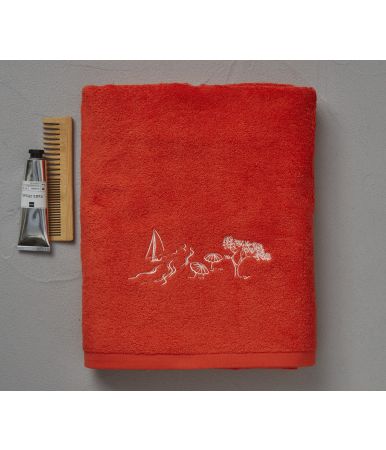 Drap de bain fantaisie Journée mer vermillon 100x150 cm