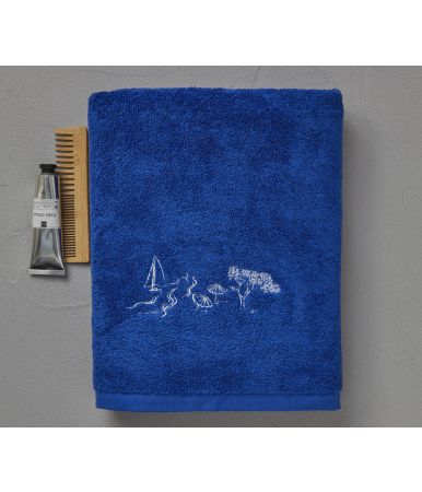 Drap de bain fantaisie Journée mer bleu 100x150cm
