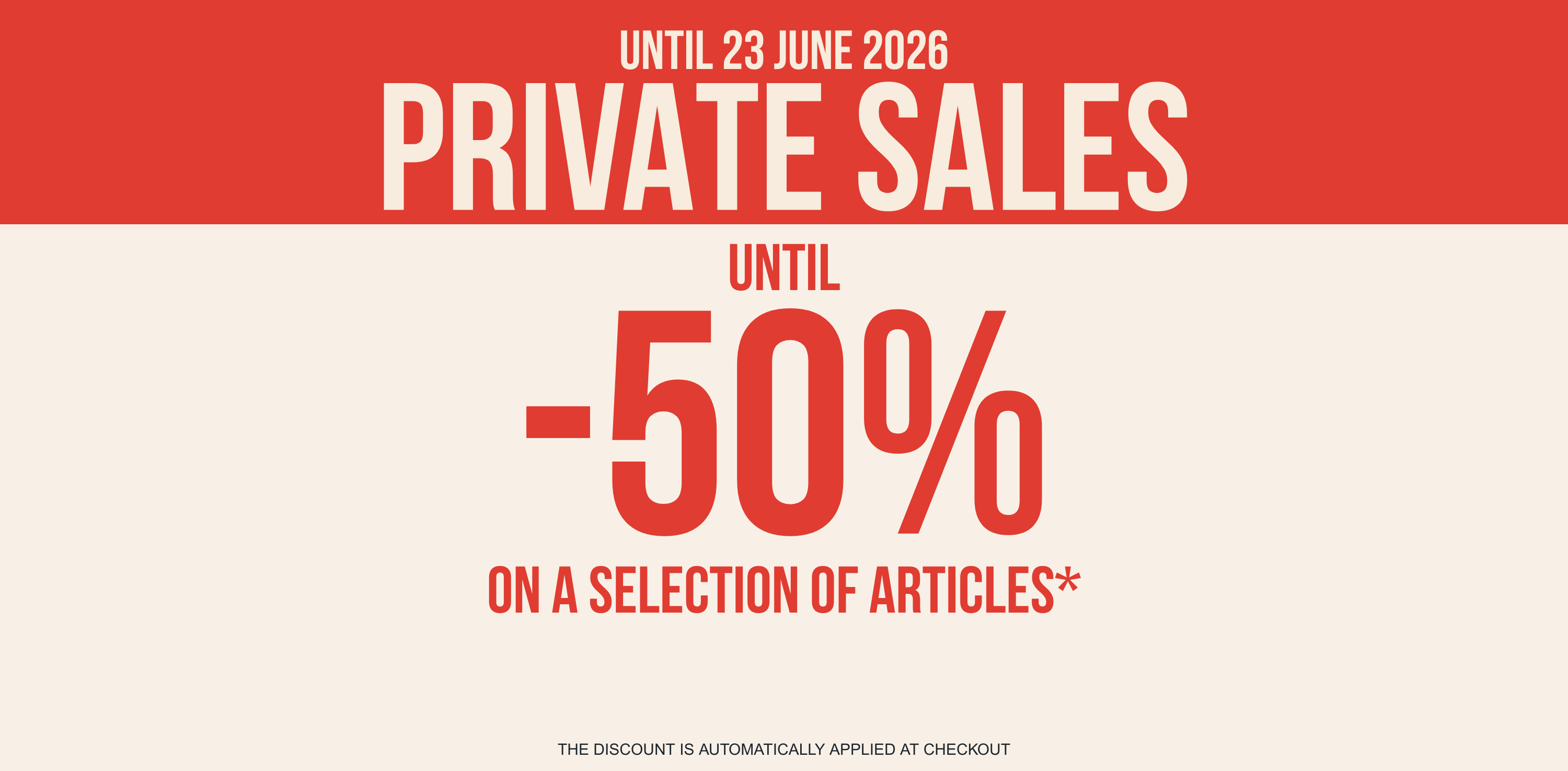 Private sales : 50% off